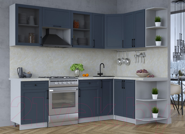 Изображение товара Кухонный гарнитур Интерлиния Тренд 1.5x2.5 правая (индиго/индиго/опал светлый)