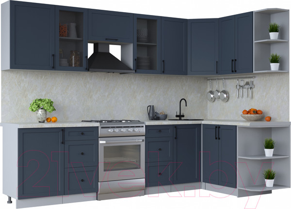 Изображение товара Кухонный гарнитур Интерлиния Тренд 1.5x2.9 правая (индиго/индиго/опал светлый)