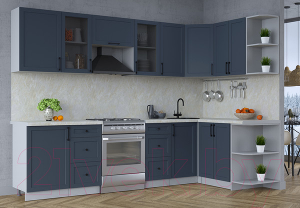 Изображение товара Кухонный гарнитур Интерлиния Тренд 1.5x2.9 правая (индиго/индиго/опал светлый)