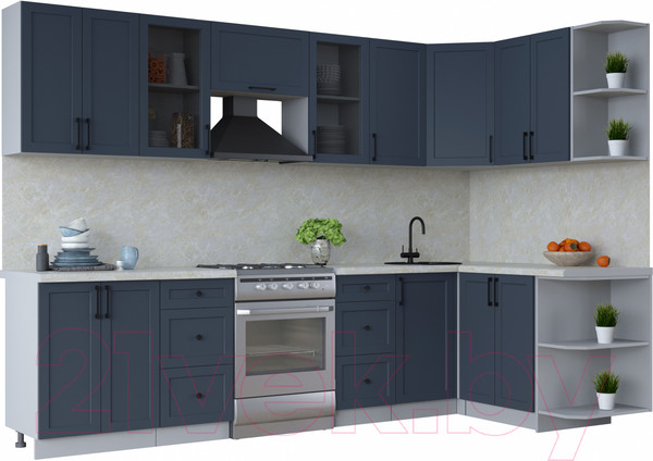Изображение товара Кухонный гарнитур Интерлиния Тренд 1.5x3.0 правая (индиго/индиго/опал светлый)