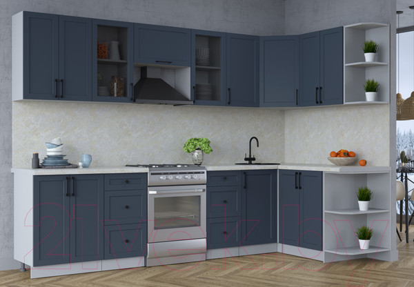 Изображение товара Кухонный гарнитур Интерлиния Тренд 1.5x3.0 правая (индиго/индиго/опал светлый)