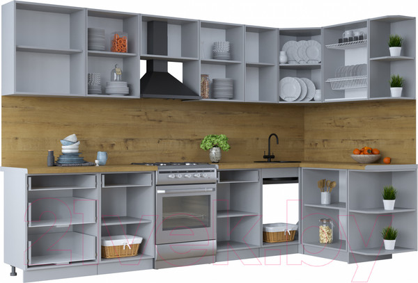 Изображение товара Кухонный гарнитур Интерлиния Тренд 1.5x3.2 правая (индиго/индиго/опал светлый)