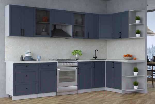 Изображение товара Кухонный гарнитур Интерлиния Тренд 1.5x3.2 правая (индиго/индиго/опал светлый)