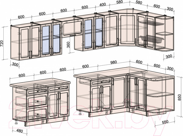 Изображение товара Кухонный гарнитур Интерлиния Тренд 1.5x3.4 правая (индиго/индиго/опал светлый)