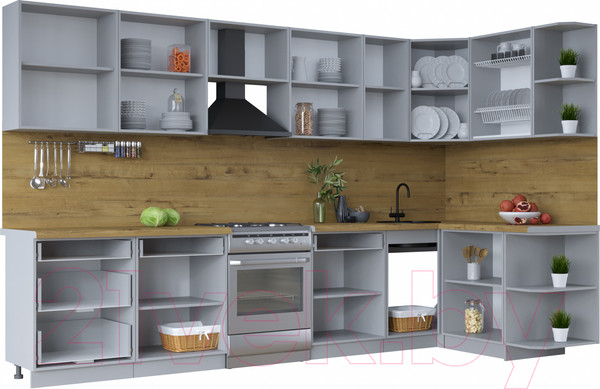 Изображение товара Кухонный гарнитур Интерлиния Тренд 1.5x3.4 правая (индиго/индиго/опал светлый)