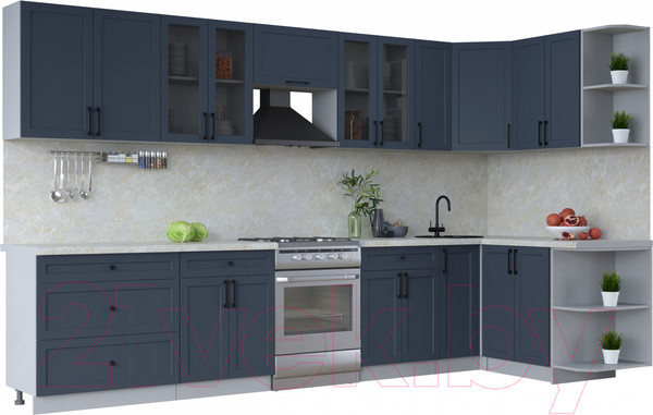 Изображение товара Кухонный гарнитур Интерлиния Тренд 1.5x3.5 правая (индиго/индиго/опал светлый)