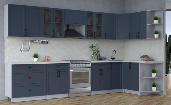 Изображение товара Кухонный гарнитур Интерлиния Тренд 1.5x3.6 правая (индиго/индиго/опал светлый)