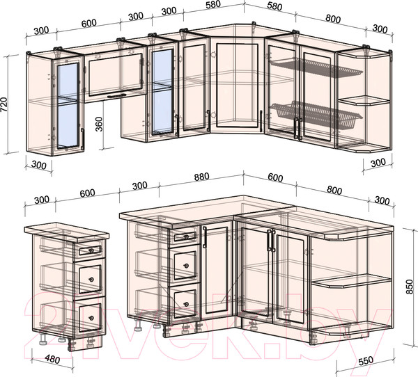 Изображение товара Кухонный гарнитур Интерлиния Тренд 1.7x2.1 правая (индиго/индиго/опал светлый)