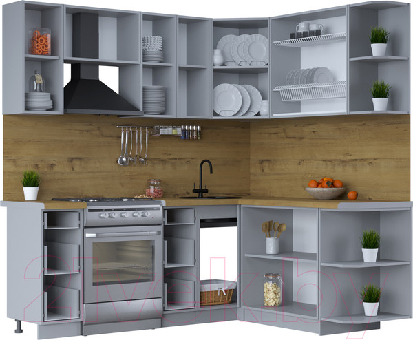 Изображение товара Кухонный гарнитур Интерлиния Тренд 1.7x2.1 правая (индиго/индиго/опал светлый)