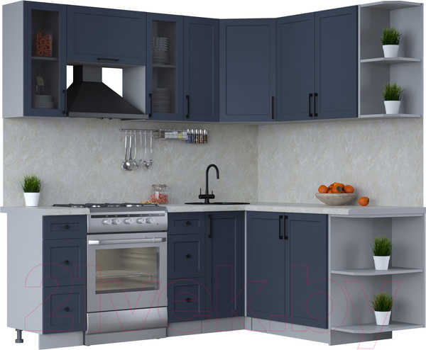 Изображение товара Кухонный гарнитур Интерлиния Тренд 1.7x2.1 правая (индиго/индиго/опал светлый)