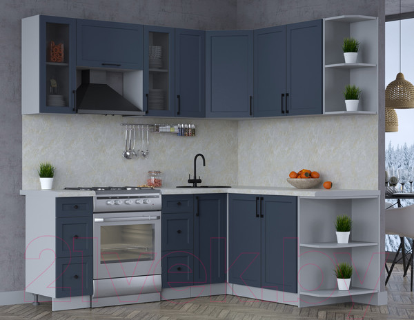 Изображение товара Кухонный гарнитур Интерлиния Тренд 1.7x2.1 правая (индиго/индиго/опал светлый)