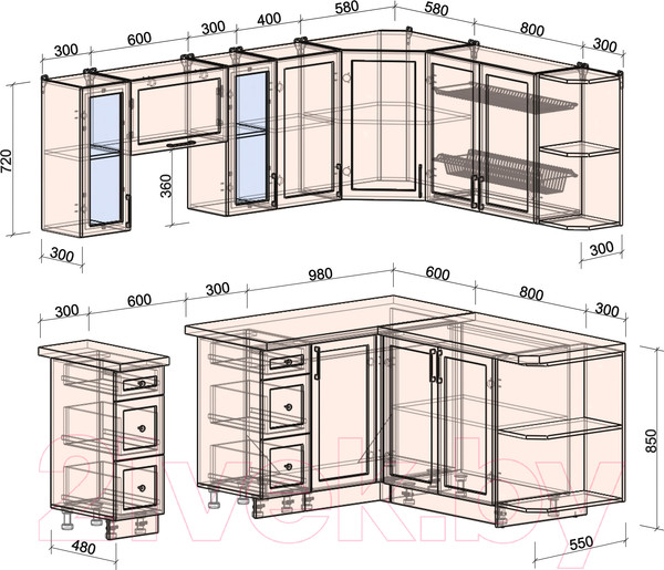 Изображение товара Кухонный гарнитур Интерлиния Тренд 1.7x2.2 правая (индиго/индиго/опал светлый)