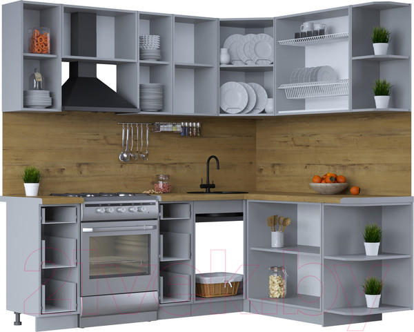 Изображение товара Кухонный гарнитур Интерлиния Тренд 1.7x2.2 правая (индиго/индиго/опал светлый)