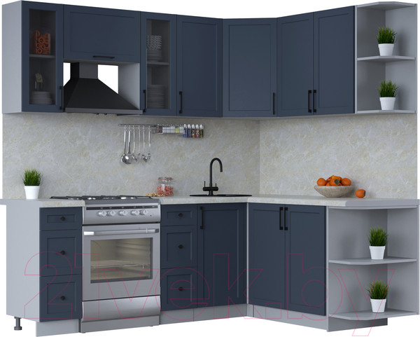 Изображение товара Кухонный гарнитур Интерлиния Тренд 1.7x2.2 правая (индиго/индиго/опал светлый)