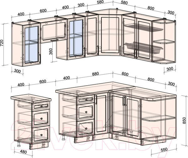 Изображение товара Кухонный гарнитур Интерлиния Тренд 1.7x2.3 правая (индиго/индиго/опал светлый)