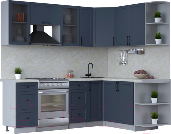Изображение товара Кухонный гарнитур Интерлиния Тренд 1.7x2.3 правая (индиго/индиго/опал светлый)