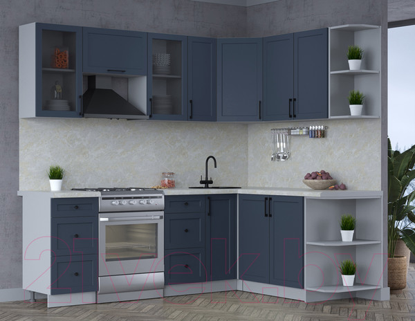 Изображение товара Кухонный гарнитур Интерлиния Тренд 1.7x2.3 правая (индиго/индиго/опал светлый)