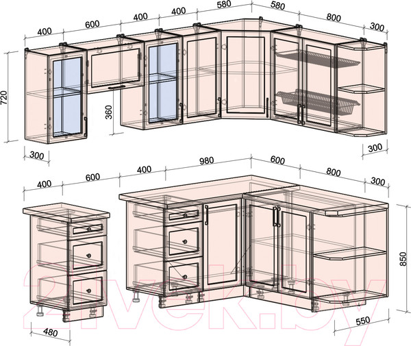 Изображение товара Кухонный гарнитур Интерлиния Тренд 1.7x2.4 правая (индиго/индиго/опал светлый)