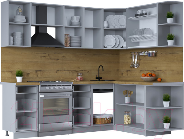 Изображение товара Кухонный гарнитур Интерлиния Тренд 1.7x2.4 правая (индиго/индиго/опал светлый)