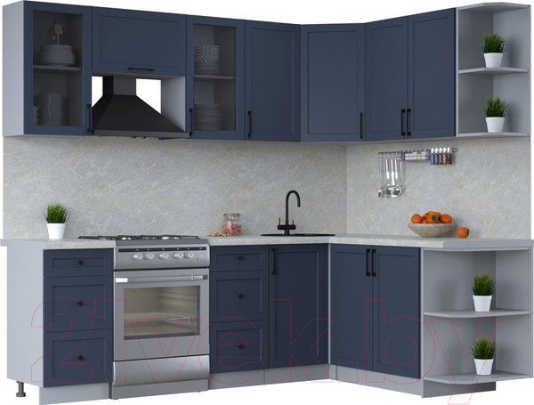 Изображение товара Кухонный гарнитур Интерлиния Тренд 1.7x2.4 правая (индиго/индиго/опал светлый)