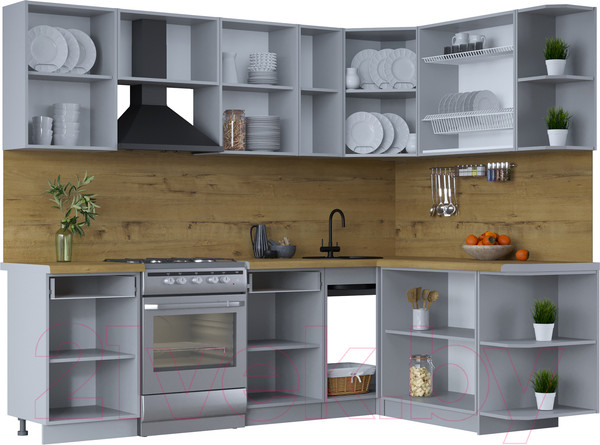 Изображение товара Кухонный гарнитур Интерлиния Тренд 1.7x2.5 правая (индиго/индиго/опал светлый)