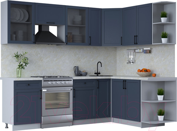 Изображение товара Кухонный гарнитур Интерлиния Тренд 1.7x2.5 правая (индиго/индиго/опал светлый)