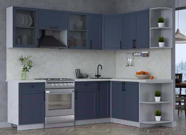 Изображение товара Кухонный гарнитур Интерлиния Тренд 1.7x2.5 правая (индиго/индиго/опал светлый)