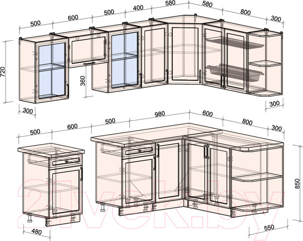 Изображение товара Кухонный гарнитур Интерлиния Тренд 1.7x2.6 правая (индиго/индиго/опал светлый)