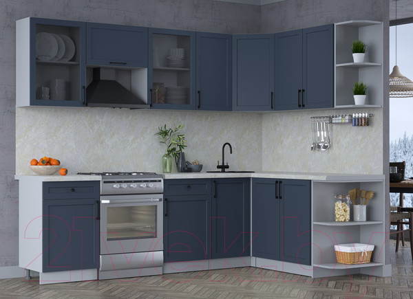 Изображение товара Кухонный гарнитур Интерлиния Тренд 1.7x2.6 правая (индиго/индиго/опал светлый)