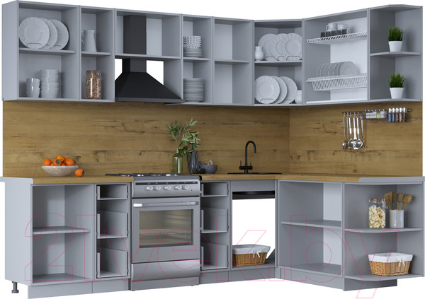 Изображение товара Кухонный гарнитур Интерлиния Тренд 1.7x2.7 правая (индиго/индиго/опал светлый)