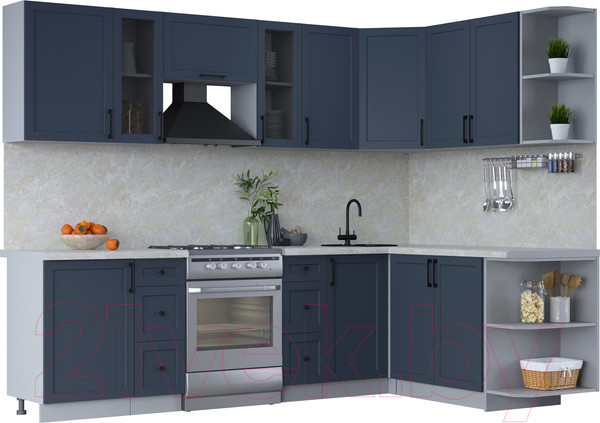 Изображение товара Кухонный гарнитур Интерлиния Тренд 1.7x2.7 правая (индиго/индиго/опал светлый)