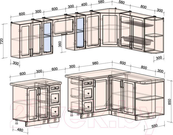 Изображение товара Кухонный гарнитур Интерлиния Тренд 1.7x2.8 правая (индиго/индиго/опал светлый)