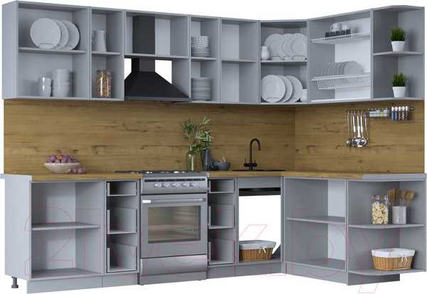 Изображение товара Кухонный гарнитур Интерлиния Тренд 1.7x2.8 правая (индиго/индиго/опал светлый)