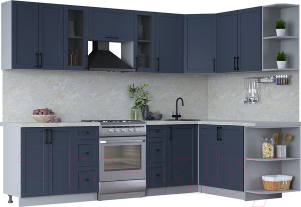 Изображение товара Кухонный гарнитур Интерлиния Тренд 1.7x2.8 правая (индиго/индиго/опал светлый)