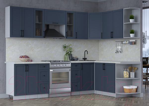 Изображение товара Кухонный гарнитур Интерлиния Тренд 1.7x2.8 правая (индиго/индиго/опал светлый)