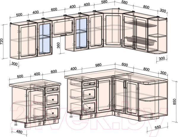 Изображение товара Кухонный гарнитур Интерлиния Тренд 1.7x2.9 правая (индиго/индиго/опал светлый)