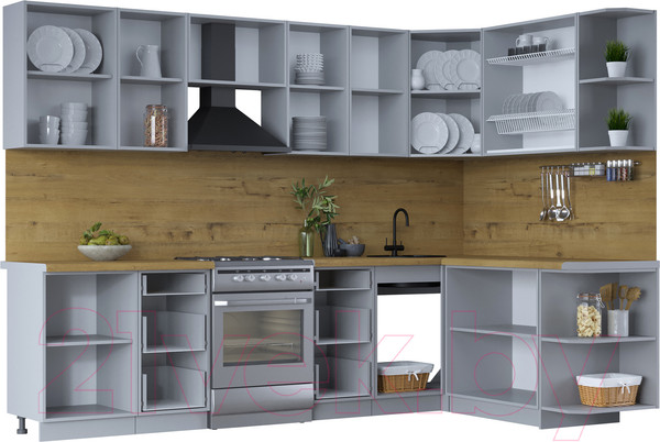 Изображение товара Кухонный гарнитур Интерлиния Тренд 1.7x2.9 правая (индиго/индиго/опал светлый)