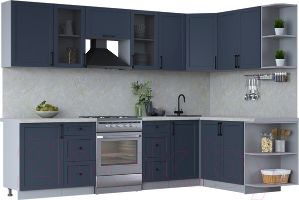 Изображение товара Кухонный гарнитур Интерлиния Тренд 1.7x2.9 правая (индиго/индиго/опал светлый)