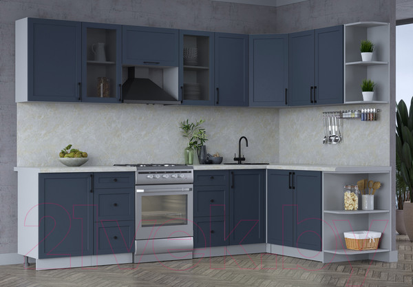 Изображение товара Кухонный гарнитур Интерлиния Тренд 1.7x2.9 правая (индиго/индиго/опал светлый)