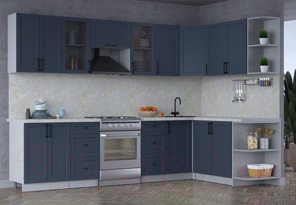 Изображение товара Кухонный гарнитур Интерлиния Тренд 1.7x3.0 правая (индиго/индиго/опал светлый)
