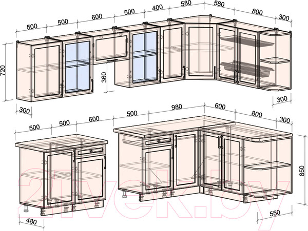 Изображение товара Кухонный гарнитур Интерлиния Тренд 1.7x3.1 правая (индиго/индиго/опал светлый)