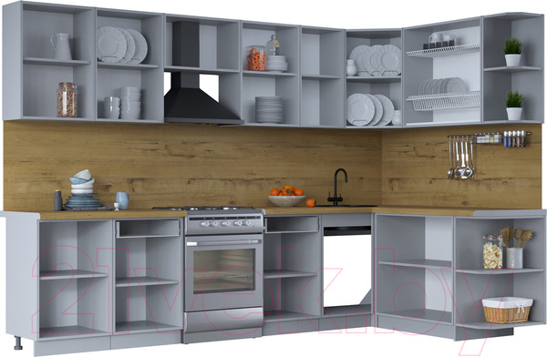 Изображение товара Кухонный гарнитур Интерлиния Тренд 1.7x3.1 правая (индиго/индиго/опал светлый)