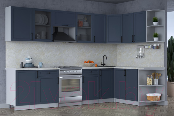 Изображение товара Кухонный гарнитур Интерлиния Тренд 1.7x3.1 правая (индиго/индиго/опал светлый)