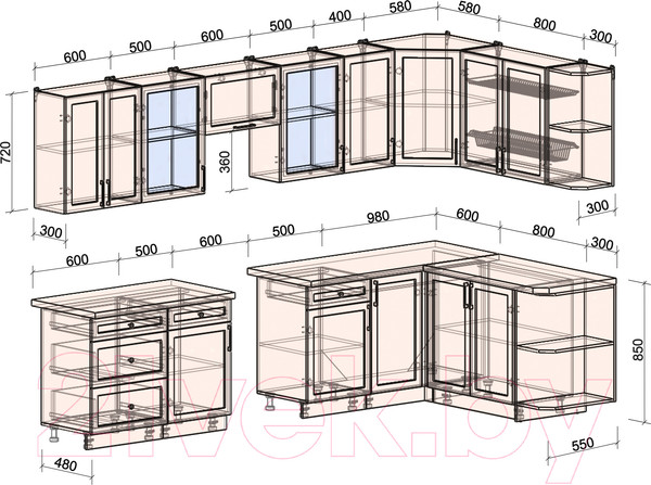 Изображение товара Кухонный гарнитур Интерлиния Тренд 1.7x3.2 правая (индиго/индиго/опал светлый)