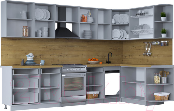 Изображение товара Кухонный гарнитур Интерлиния Тренд 1.7x3.2 правая (индиго/индиго/опал светлый)