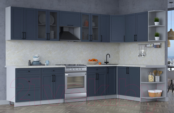 Изображение товара Кухонный гарнитур Интерлиния Тренд 1.7x3.3 правая (индиго/индиго/опал светлый)