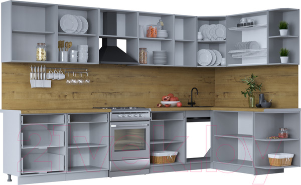 Изображение товара Кухонный гарнитур Интерлиния Тренд 1.7x3.4 правая (индиго/индиго/опал светлый)