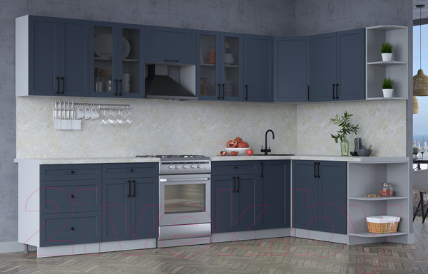Изображение товара Кухонный гарнитур Интерлиния Тренд 1.7x3.4 правая (индиго/индиго/опал светлый)