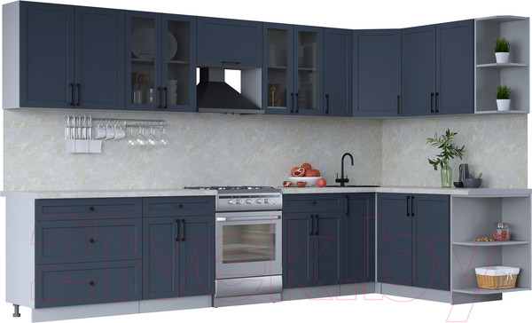 Изображение товара Кухонный гарнитур Интерлиния Тренд 1.7x3.5 правая (индиго/индиго/опал светлый)