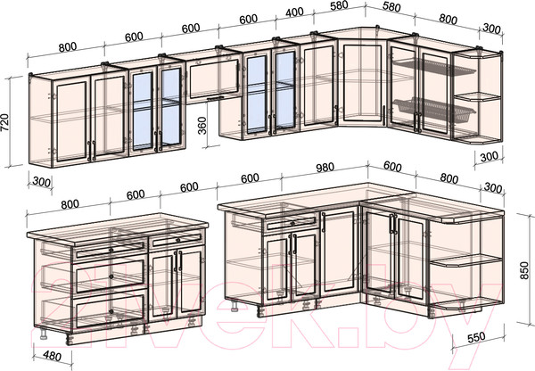 Изображение товара Кухонный гарнитур Интерлиния Тренд 1.7x3.6 правая (индиго/индиго/опал светлый)